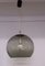 Deckenlampe mit kugelförmigem Rauchglasschirm, silberner Metallhalterung & schwarzem Kunststoffbaldachin, 1980er 1