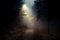 Baac3nes, Feldweg in einem dunklen und nebligen Wald, Fotopapier 1
