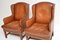 Antique Swedish Leather Wingback Armchairs, Set of 2 8