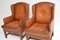 Antique Swedish Leather Wingback Armchairs, Set of 2, Image 8