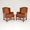 Antique Swedish Leather Wingback Armchairs, Set of 2, Image 1