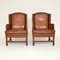 Antique Swedish Leather Wingback Armchairs, Set of 2, Image 3
