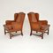 Antique Swedish Leather Wingback Armchairs, Set of 2 2