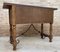 Catalan Spanish Carved Walnut Console Table with Four Drawers & Iron Stretcher 10