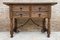 Catalan Spanish Carved Walnut Console Table with Four Drawers & Iron Stretcher 1