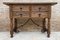 Catalan Spanish Carved Walnut Console Table with Four Drawers & Iron Stretcher, Image 1