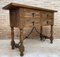 Catalan Spanish Carved Walnut Console Table with Four Drawers & Iron Stretcher 2