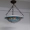 Ceiling Lamp with White Glass Shade, Colored Spray Decor, Brass Chain and Brass Canopy, 1920s 1