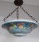 Ceiling Lamp with White Glass Shade, Colored Spray Decor, Brass Chain and Brass Canopy, 1920s 2