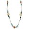 Long 9K Gold and Silver Necklace with Turquoise Rock Crystal Pearls and Calcedony 1