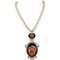 Beaded Pendant Necklace in White Gold with Diamonds Emerald Onyx Pearl and Pink Coral Flower 1