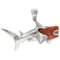 Shark Shaped Pendant Necklace in 18K White Gold with Red Coral 1