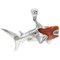 Shark Shaped Pendant Necklace in 18K White Gold with Red Coral, Image 1