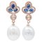 Dangle Earrings in 14K Rose Gold with Blue Sapphires Diamonds and Pearls, Image 1