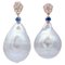 Dangle Earrings in 14K Rose Gold with Grey Pearls Sapphires and Diamonds, Image 1