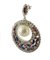 Aretes colgantes de oro blanco con perlas marinas blancas, diamantes, rubíes y zafiros azules, Imagen 2