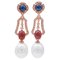 Boucles d'Oreilles Pendantes en Or Rose 14K avec Perles, Rubis, Saphirs et Diamants 1