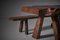 French Live Edge Table and Benches in Elm and Wood, 1970s, Set of 3 8