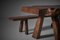 French Live Edge Table and Benches in Elm and Wood, 1970s, Set of 3, Image 8