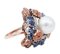 Ring in 14K Rose and White Gold with Blue Sapphires Diamonds and Pearl 2