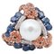 Ring in 14K Rose and White Gold with Blue Sapphires Diamonds and Pearl 1