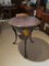 Round Cast Iron Structure Coffee Table With Golden Medallions, Wooden Top & Leather, Image 3