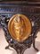 Round Cast Iron Structure Coffee Table With Golden Medallions, Wooden Top & Leather 7