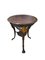 Round Cast Iron Structure Coffee Table With Golden Medallions, Wooden Top & Leather 1