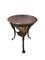 Round Cast Iron Structure Coffee Table With Golden Medallions, Wooden Top & Leather, Image 1