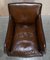 Antique Victorian Cigar Brown Leather Armchairs with Carved Legs, Set of 2 5