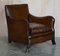 Antique Victorian Cigar Brown Leather Armchairs with Carved Legs, Set of 2 2