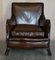 Antique Victorian Cigar Brown Leather Armchairs with Carved Legs, Set of 2 3