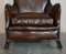 Antique Victorian Cigar Brown Leather Armchairs with Carved Legs, Set of 2, Image 9