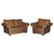 Contemporary Tan Brown Leather Two Seat Sofa & Matching Armchair, Set of 2 1