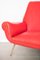 Divano Mid-Century a tre posti rosso e ottone, Immagine 5