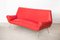Mid-Century Red & Brass 3-Seat Sofa 3