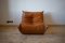 Vintage Pine Leather Togo Lounge Chair & Pouf by Michel Ducaroy for Ligne Roset, 1973, Set of 2 7