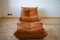 Vintage Pine Leather Togo Lounge Chair & Pouf by Michel Ducaroy for Ligne Roset, 1973, Set of 2 13