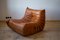 Vintage Pine Leather Togo Lounge Chair & Pouf by Michel Ducaroy for Ligne Roset, 1973, Set of 2 5
