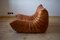 Vintage Pine Leather Togo Lounge Chair & Pouf by Michel Ducaroy for Ligne Roset, 1973, Set of 2 4