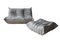 Gray Leather Togo Sofa and Pouf Set by Michel Ducaroy for Ligne Roset, 1970s, Set of 2 1