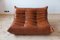 Whiskey Brown Leather Togo Corner Seat, Lounge Chair & 2-Seat Sofa by Michel Ducaroy for Ligne Roset, 1970s, Set of 3 15