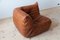 Whiskey Brown Leather Togo Corner Seat, Lounge Chair & 2-Seat Sofa by Michel Ducaroy for Ligne Roset, 1970s, Set of 3 9