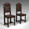 Antique English Gothic Revival Carved Oak Hall Chairs, Set of 2 1