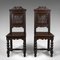Antique English Gothic Revival Carved Oak Hall Chairs, Set of 2 2