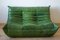 Dubai Togo Sofa Set in Green Leather by Michel Ducaroy for Ligne Roset, 1970s, Set of 2 3