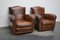 Fauteuils Club en Cuir Cognac avec Dossier Moustache, France, 1940s, Set de 2 2