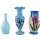 Antike Vasen aus handbemaltem mundgeblasenem Opalglas in Blautönen, 3er Set 1