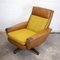 Mid-Century Lounge Chair in Brown Leather and Mustard Textured Fabric, 1970s, Image 3