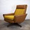 Mid-Century Lounge Chair in Brown Leather and Mustard Textured Fabric, 1970s, Image 1